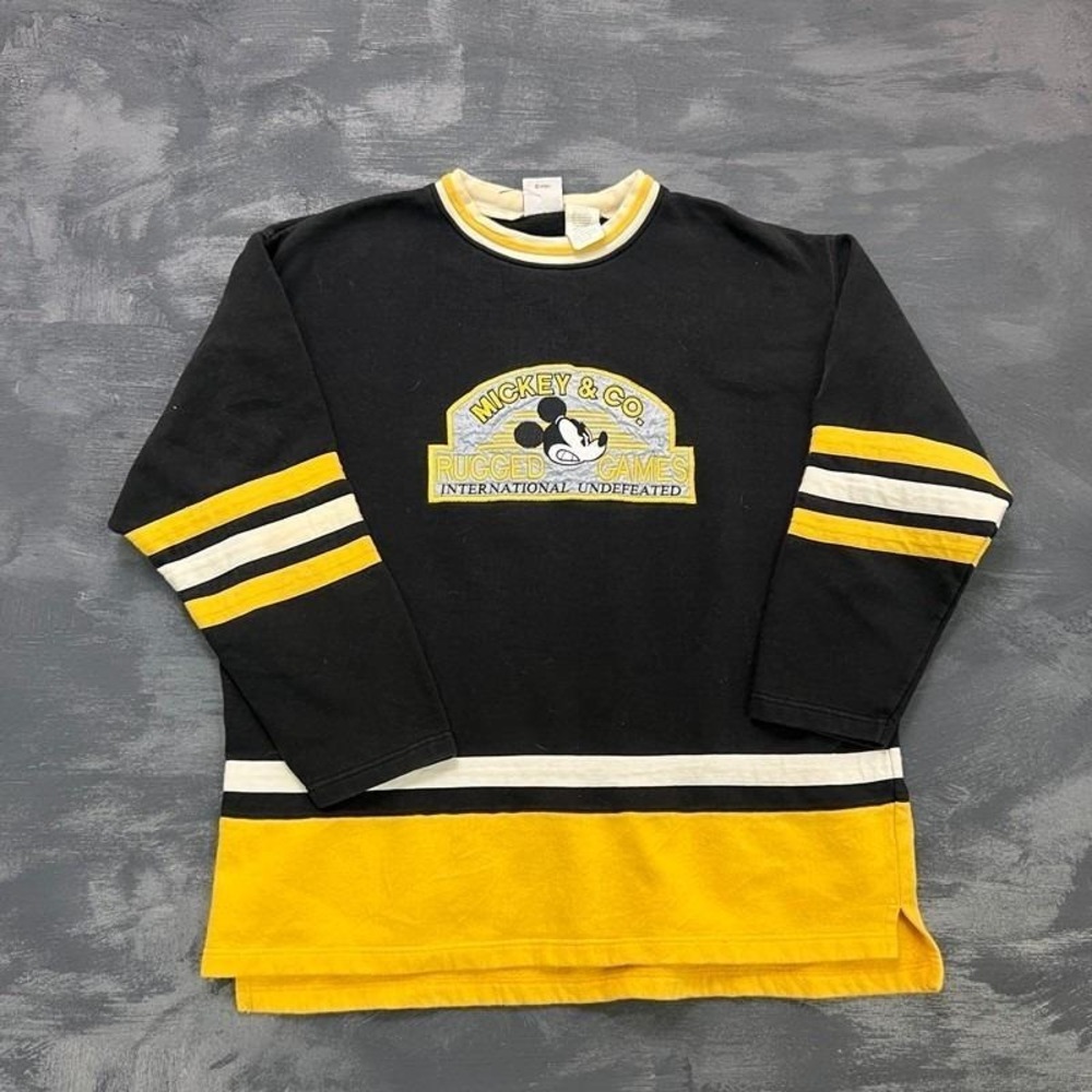 Vintage Mickey‎ Mouse Sweatshirt Mens Large Black 1990s Disney Football
